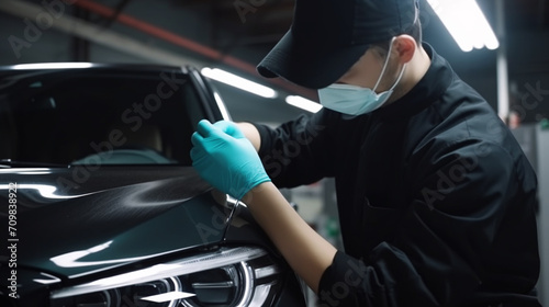 Man master repairs under the hood of the car.
