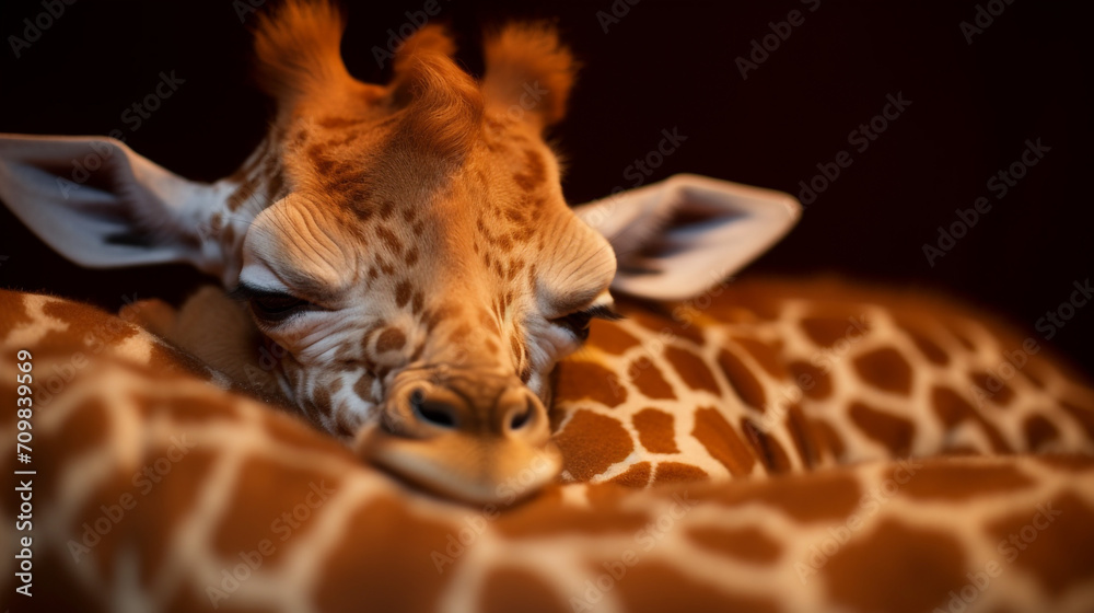 Obraz premium tiny Giraffe sleeping created with Generative Ai