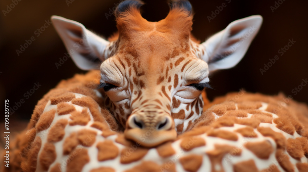 Obraz premium tiny Giraffe sleeping created with Generative Ai