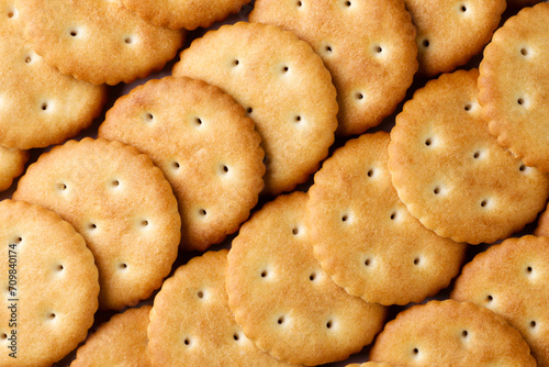 Round crackers background. Top view photo