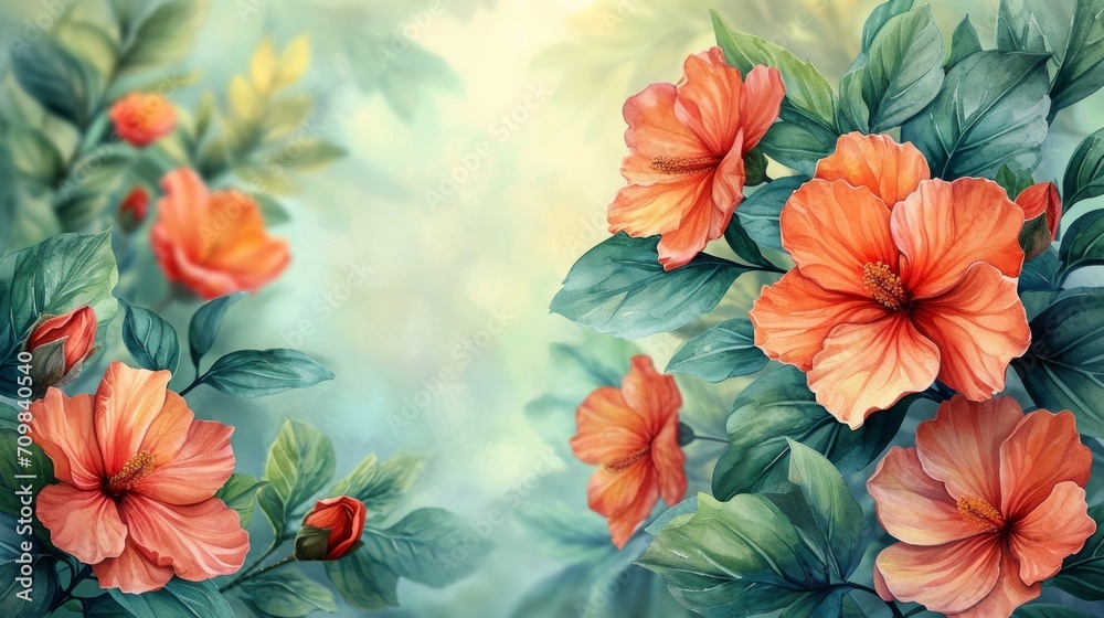 Watercolor images of flowers and leaves can be used as backgrounds for summer holidays, wedding invitations, and birthday parties.