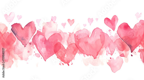 Valentine's day. Set of hand painted watercolor hearts  on white background photo