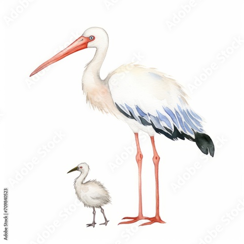 Aquarell eines Storchs mit Baby Illustration