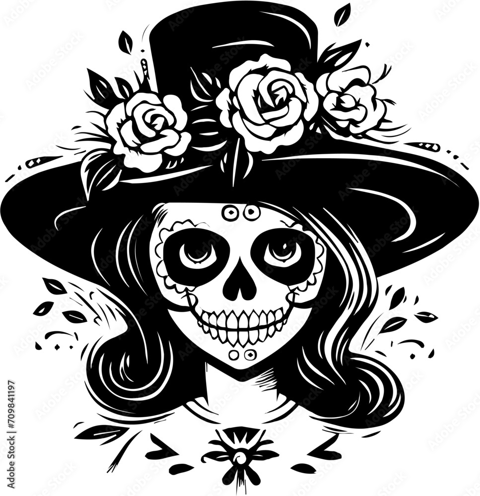 Obraz premium Femme Sugar skull style vector Portrait in Traditional Mexican Style