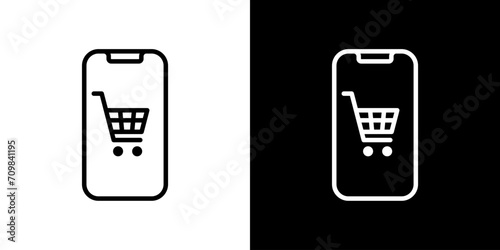 シンプルなスマホで買い物をするアイコン