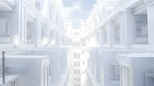Abstract architecture background. 3D render of modern architecture with white buildings and blue sky