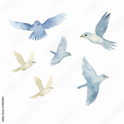 Aquarell von einem Vogelschwarm der gegen den Himmel fliegt Illustration © Michael