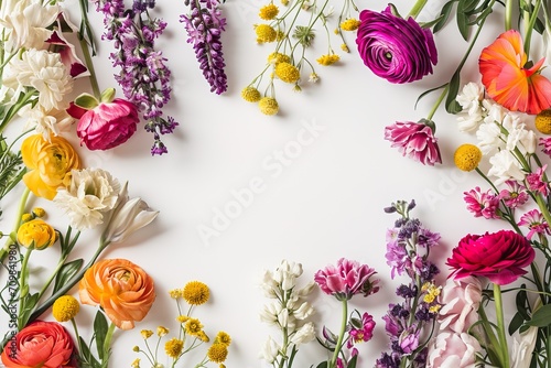 Floral Elegance  Colorful Flowers Frame on Clear White Background