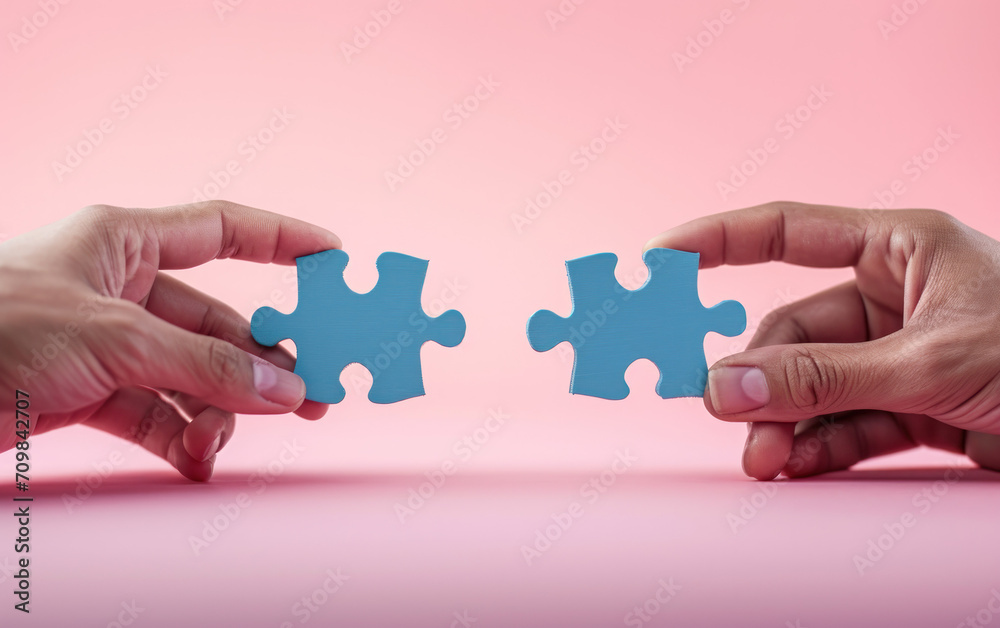 hands holding puzzle pieces, concept of teamwork and solving problems. Unity and integration, cooperation and personal development hands holding puzzle pieces, concept of teamwork and solving problems. Unity and integration, cooperation and personal development