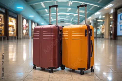 suitcases in an empty airport hall