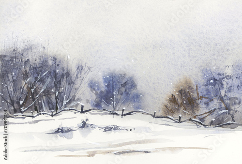Winter landscape. Watercolor
