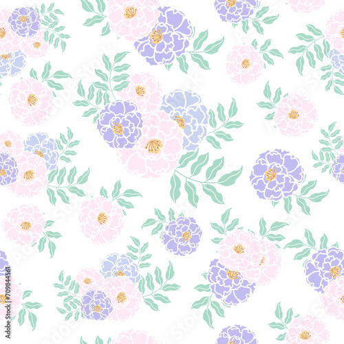 seamless flowers pattern. Delicate petals and vibrant blossoms create an artistic and vintage botanical illustration. Perfect for wallpaper, fabric, wrapping paper and more.