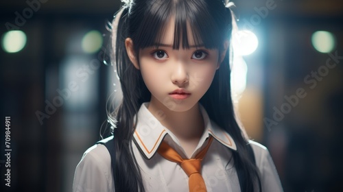 beautiful asian japanese school girl uniform. Neural network AI generated © mehaniq41