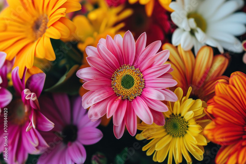 Colourful gerber daisies floral background, Mother's Day banner, copy space 