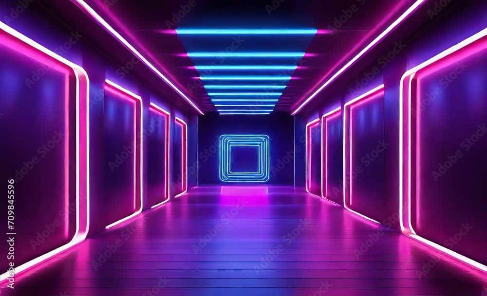 Neon light abstract background Square tu