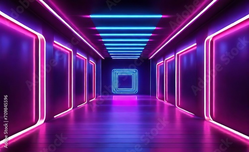 Neon light abstract background Square tu