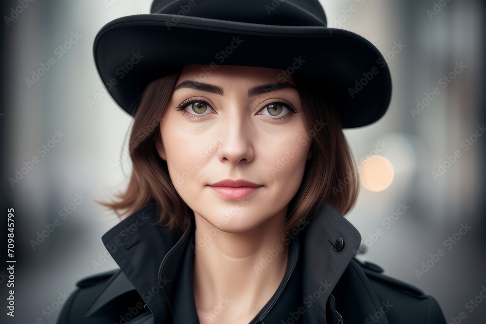 attractive woman, private eye, trench coat, magnifying glass attractive woman, private eye, trench coat, magnifying glass