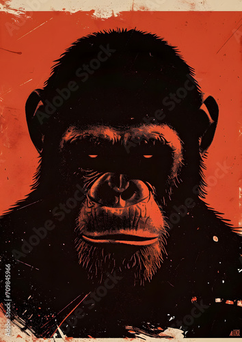 Primate Fury: Comic Book-Inspired Portrait of an Angry Monkey Gazing Intensely into the Camera - A Playful Yet Intimidating Expression in Graphic Novel Style - Generative AI