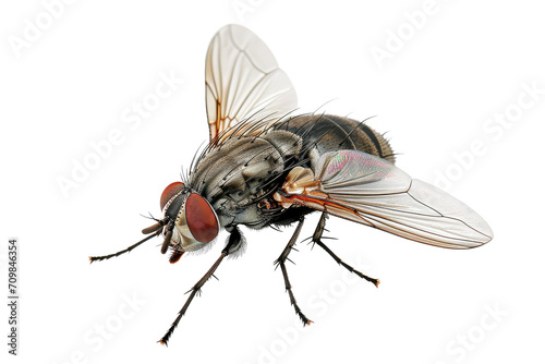 Close up of housefly Insect isolated on transparent png background, entomology collection, anatomy of insect concept. photo