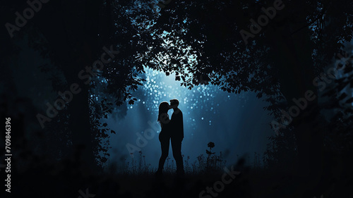 Couple Romance Night Blue light Big moon Valentines day background  © Mamun