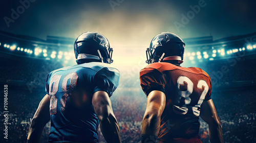 Two players from each team before super bowl match. Postproducted generative AI illustration. photo