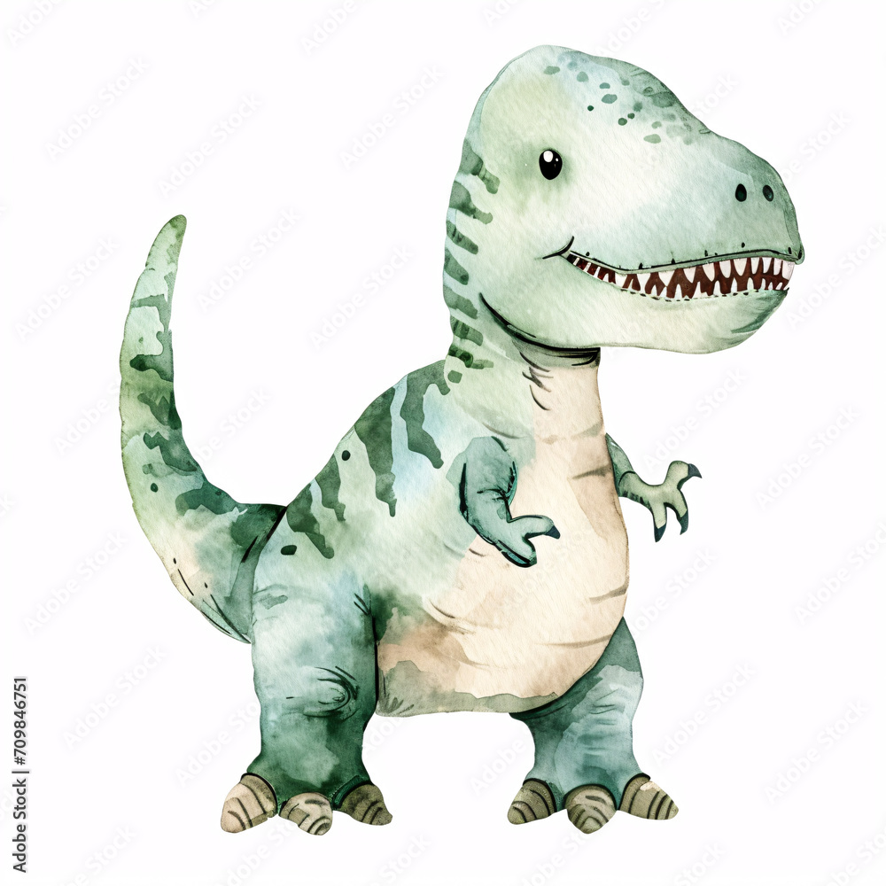 Fototapeta premium Tyrannosaurus Dinosaur Cartoon Character Watercolor Handmade Style Illustration Clipart