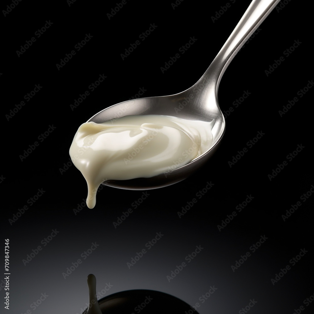 spoon with thick thermostatic yogurt created with Generative Ai spoon with thick thermostatic yogurt created with Generative Ai