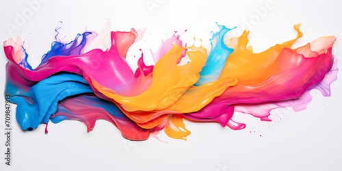 Banner with strokes of colored paint in order by color on a white background. Artists concept  art  modern  abstraction. Splashes of colored paint
