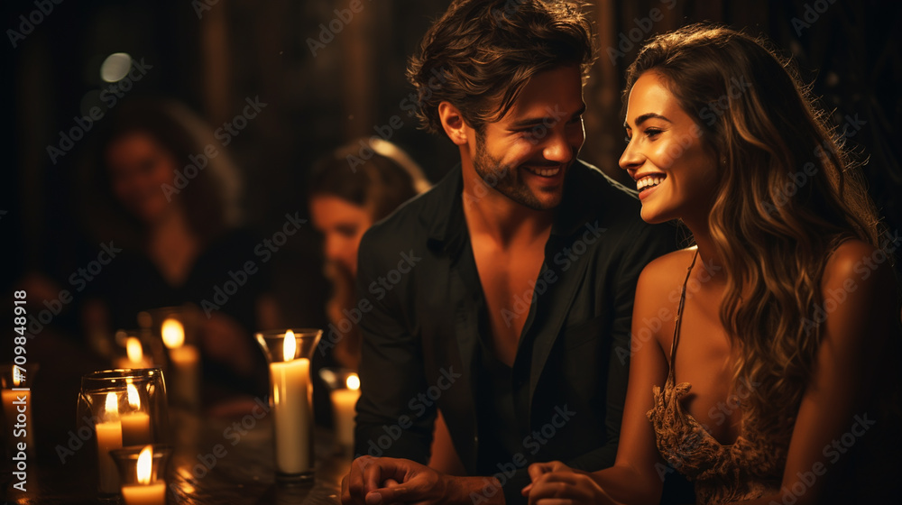 Beautiful young couple with glasses of red wine in luxury restaurant Beautiful young couple with glasses of red wine in luxury restaurant