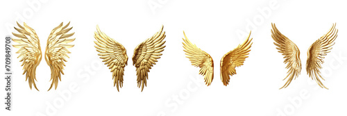 Set of Golden wings isolated on transparent or White background