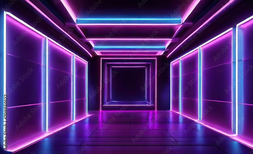 Neon light abstract background Square tu