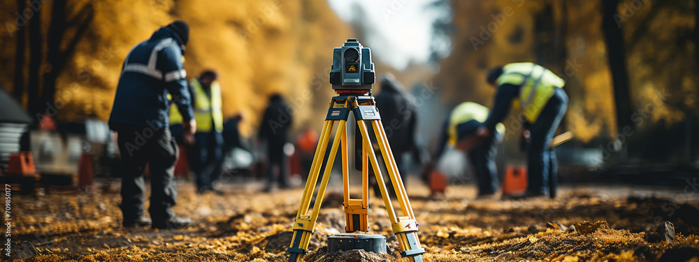 survey engineer in construction site use theodolite mark a concrete pile co ordinate - obrazy, fototapety, plakaty 