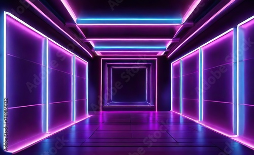 Neon light abstract background Square tu