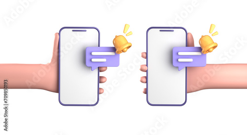 3d rendering of smartphone with hand from side, 3D pastel smaprtphone with ornaments, icon set.