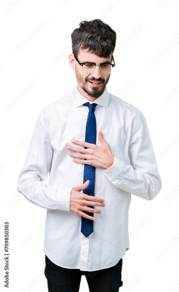 Young handsome business man wearing glasses over isolated background Smiling and laughing hard out loud because funny crazy joke. Happy expression. Young handsome business man wearing glasses over isolated background Smiling and laughing hard out loud because funny crazy joke. Happy expression.