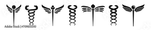 Caduceus vector icons. Caduceus medical symbol set. Medicine vector symbols.