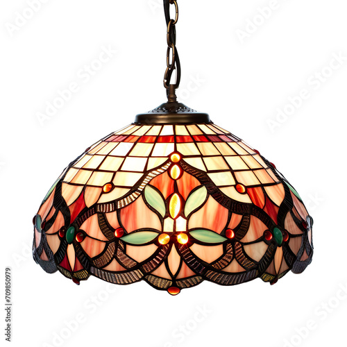 front view of Stained Glass hanging pendant lamp isolated on a white transparent background 