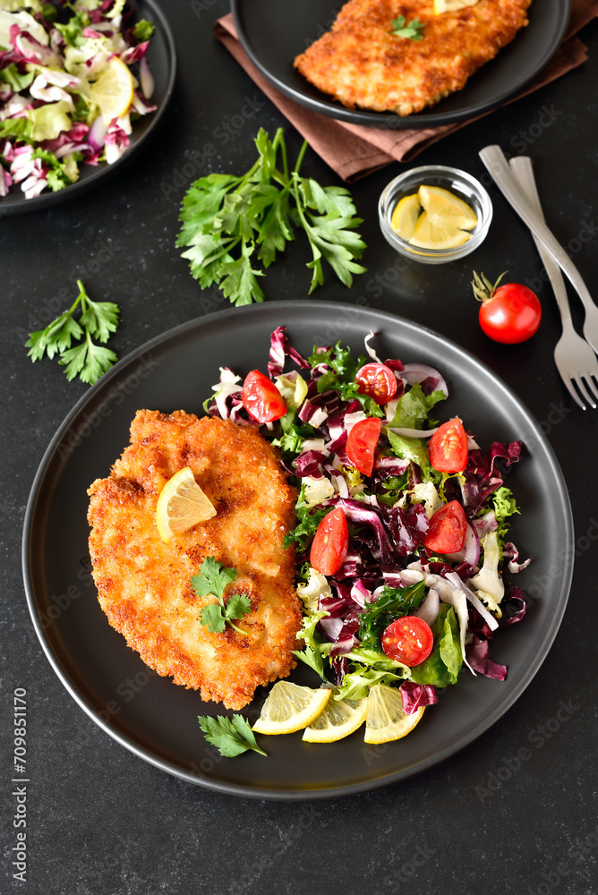 Chicken schnitzel and vegetable salad