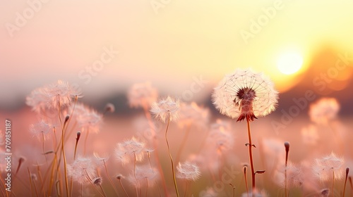 A tranquil and atmospheric photograph capturing the serene beauty of a peach-colored dandelion. Generative AI