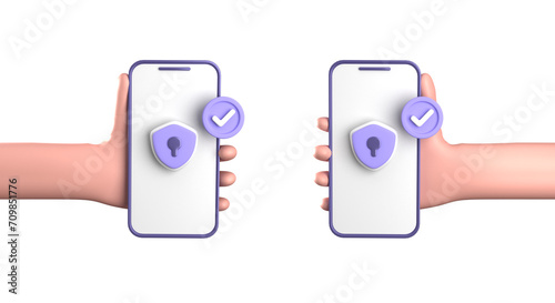 3d rendering of smartphone with hand from side, 3D pastel smaprtphone with ornaments, icon set.