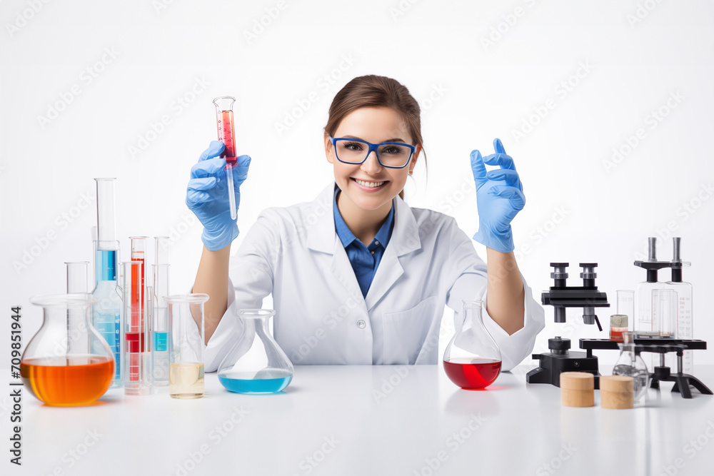 scientist in laboratory with test tubes