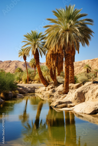 Desert oasis with palm trees