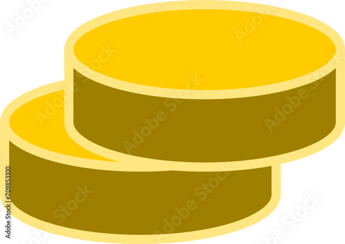 Currency Stacked Gold Coin Money Round Circle Symbol Icon with 3D Style Shadow Effect. Vector Image.
