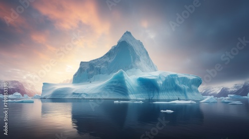 Iceberg at sunset. Nature and landscapes. Neural network AI generated art
