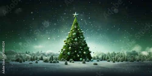 Enchanted Christmas Eve with Luminous Tree and Snowfall. Generative ai © Scrudje