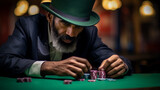 Young devastated businessman losing poker game at casino, gambling addiction