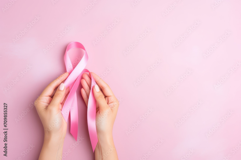 breast cancer day concept and pink ribbon. ai generated - obrazy, fototapety, plakaty 