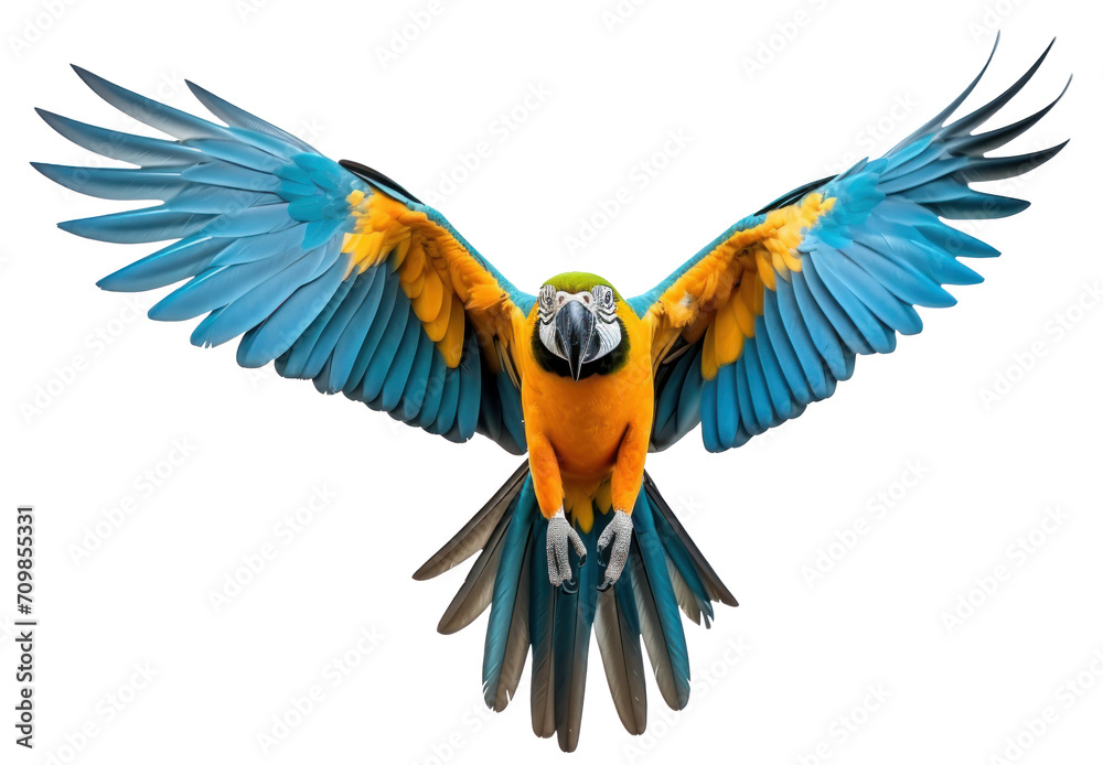 Fototapeta premium Colorful Macaw bird in forest background. ai generated.