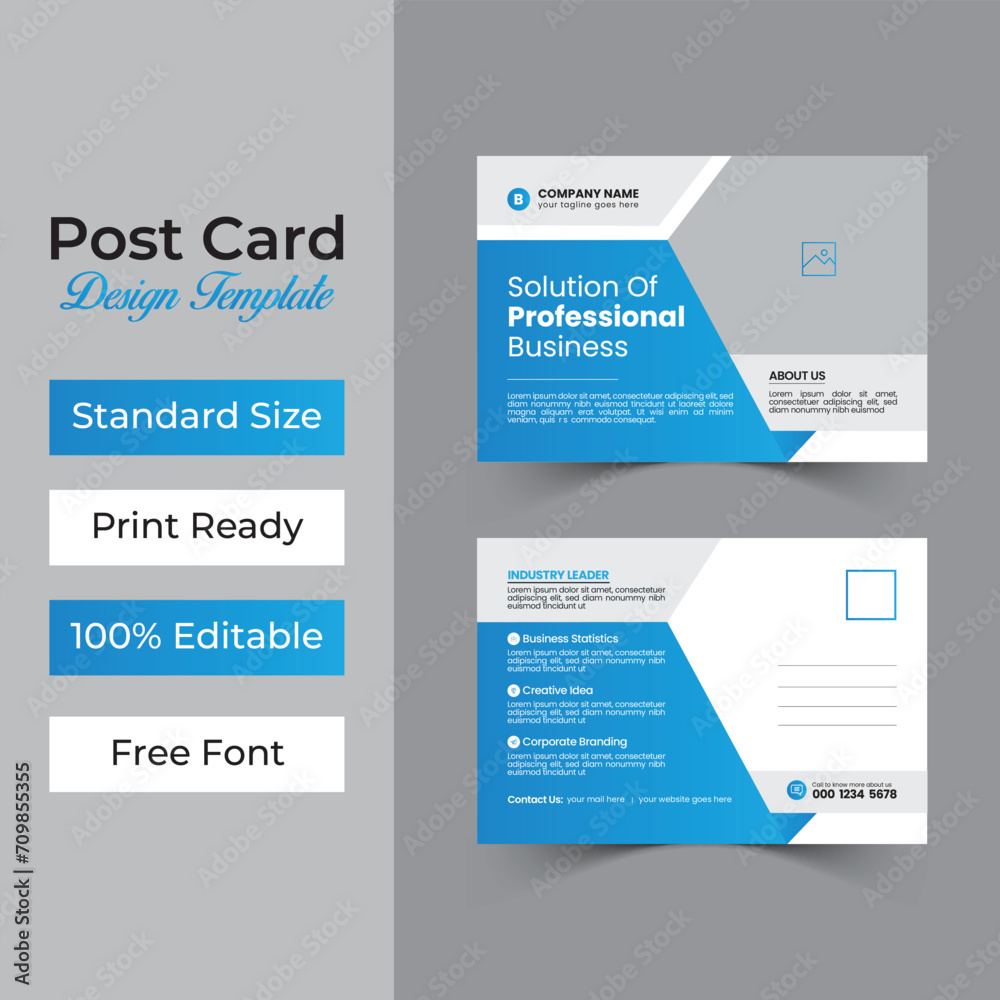 Postcard template design for a professional business with creative, professional, modern and eye catching layout vector