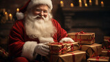 Santa Claus Giving A Giftbox In Magic Night